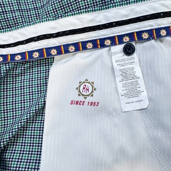 Perry Ellis Mens 36 Chino Shorts Green Blue Gingham Slash Pocket Golf Stretch - Picture 6 of 11